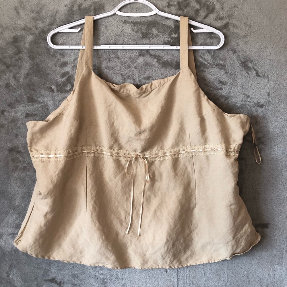 Women Tank Top Size 3X Ramie Blend Side Zip Lightweight‎ Neutral Sherry Taylor